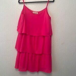 Hot Pink summer ruffled dress by Vine & Love. Large. Adjustable straps/adorable